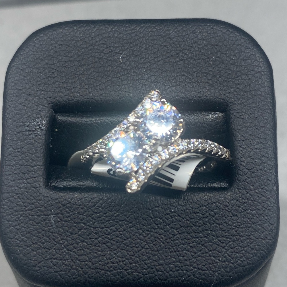 Us2gether Sterling Silver Cubic Zirconia Bypass Ring.